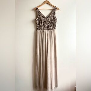 Adrianna Papell Art Deco Beaded Tulle Gown Size 6